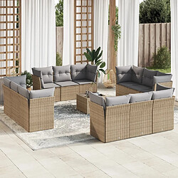 Maison Chic Salon de jardin avec coussins 13 pcs | Ensemble de Table et chaises | Mobilier d'Extérieur beige résine tressée -GKD32564