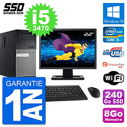 PC Tour Dell OptiPlex 9010 Ecran 22" i5-3470 RAM 8Go SSD 240Go Windows 10 Wifi · Occasion 