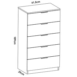 Acheter Pegane Tête de lit + 2 tables de chevet avec 2 tiroirs + commode haute avec 5 tiroirs + armoire coloris chêne naturel , blanc