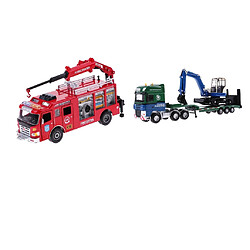 1/50 Alliage Engeering Remorque Pelle Incendie Camion Grue Playset Jouets DISPOSITION camion Remorque à plate-forme de simulation