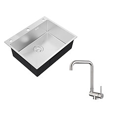 Auralum MAX Évier Cuisine à Encastrer,1 Bac,60*49*20CM,Évier 1 Cuve en inox 304,Silver+Mitigeur Cuisine Rabattable Pivotant 360° Eau froide Chaude