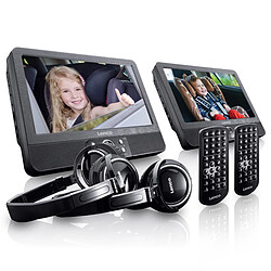 Lenco Lecteur DVD portable 2 x 9" avec USB/carte SD/pile intégrée, deux casques et deux supports DVP-939 Noir