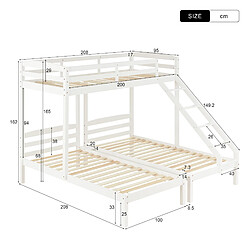 Acheter KOMHTOM Lits Superposés Pour 3 Enfants 90 X 200 cm*3 - Échelle et Protection Antichute - Sommier À Lattes - Blanc