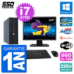 PC HP ProDesk 400 G3 SFF Ecran 22" i7-6700 RAM 32Go SSD 960Go Windows 10 Wifi - Occasion