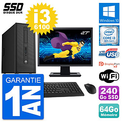 PC Tour HP EliteDesk 800 G2 Ecran 27" i3-6100 RAM 64Go SSD 240Go Windows 10 Wifi · Occasion 