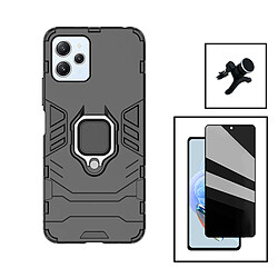 PHONECARE Kit Verre Trempé 5D Anti-Spy + Coque 3X1 Military Defender + Support Magnétique de Voiture Renforcé pour Xiaomi Redmi 12 - Noir 