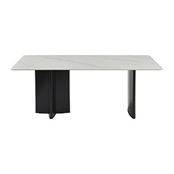 Vente-Unique Table à manger 8 personnes en céramique et MDF - Effet marbre blanc et noir - SINAN