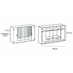 Avis Inside 75 Armoire PORTLAND style industriel 300 cm 6 portes 4 miroirs chêne poutre graphite