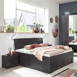 Avis Pegane Lit adulte double 160x200 cm Queen Size + 2 chevets coloris gris foncé - Longueur 169 x Profondeur 210 x Hauteur 96 cm