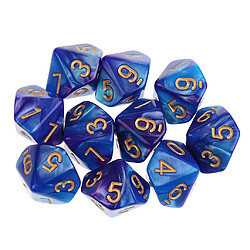 10pcs 10 sided dés d10 dés poliédrique pour les jeux de table des donjons et des dragons bleu violet