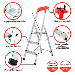 Escabeau pliable 3 marches Marchepied léger en aluminium 150 kg 55 cm Safetool