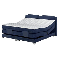 Vente-Unique Ensemble complet boxspring tête de lit + sommiers relaxation électrique + matelas + surmatelas - 2 x 80 x 200 cm - Tissu - Denim - CASTEL de PALACIO