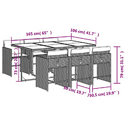 Acheter vidaXL Ensemble à manger de jardin et coussins 7 pcs gris rotin