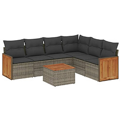 vidaXL Salon de jardin avec coussins 7 pcs gris résine tressée