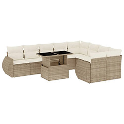 vidaXL Salon de jardin avec coussins 10 pcs beige résine tressée