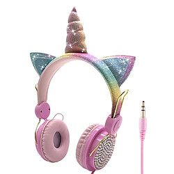 GUPBOO Casque filaire avec micro mignon licorne casque musique casque stéréo pour ordinateur téléphone portable enfants cadeau 