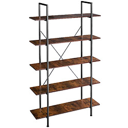 Tectake Etagère bibliothèque GLASGOW style industriel 106 x 34,5 x 179,5 cm - bois foncé industriel