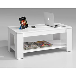 Alter Table basse avec plateau relevable et espace de rangement et étagère inférieure, couleur blanc mat, Dimensions 102 x 43 x 50 cm (la hauteur peut être relevée de 43 à 54 cm)