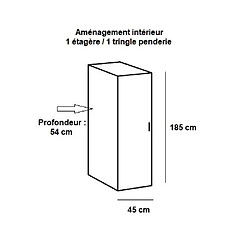 Inside 75 Armoire penderie 1 porte MALTA chêne façade laquée blanc cassé L : 45 cm