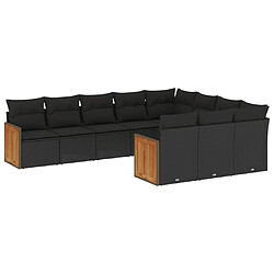 vidaXL Salon de jardin 10 pcs avec coussins noir résine tressée