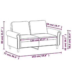 vidaXL Canapé à 2 places Gris clair 120 cm Velours pas cher