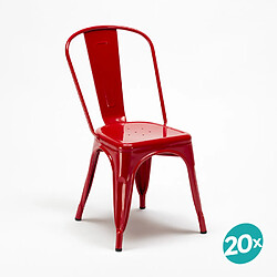 Ahd Amazing Home Design Lot de 20 chaises industrielles style Tolix métal pour cuisine et bar Steel One | Rouge