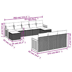 vidaXL Salon de jardin avec coussins 10 pcs gris résine tressée pas cher