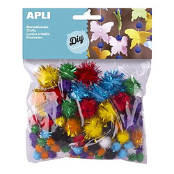 APLI Sachet de 78 pompons brillants couleurs assorties