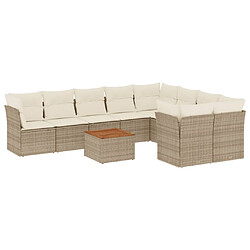 vidaXL Salon de jardin avec coussins 10 pcs beige résine tressée