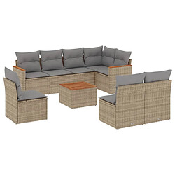 vidaXL Salon de jardin avec coussins 9 pcs beige résine tressée