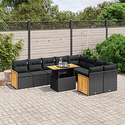 Maison Chic Salon de jardin 10 pcs avec coussins, Ensemble Tables et chaises d'extérieur noir résine tressée -GKD119018