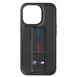 BMW Coque pour iPhone 15 Pro Simili Cuir Béquille Support Noir