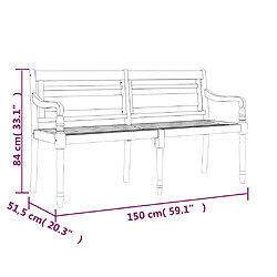 vidaXL Banc Batavia avec coussin rouge bordeaux 150cm Bois teck massif pas cher