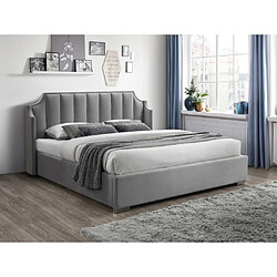 Vente-Unique Lit coffre 180 x 200 cm avec tête de lit incurvée - Velours - Gris clair + Matelas - TEOMIS 