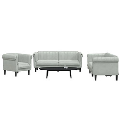 vidaXL Ensemble de canapés 3 pcs gris clair velours