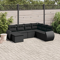 vidaXL Salon de jardin 7 pcs avec coussins noir résine tressée