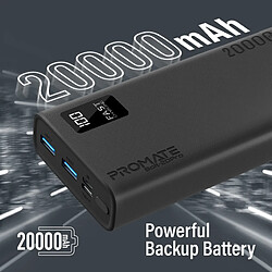 Promate Bolt-20Pro Power Bank 20000mAh, charge simultanée de 3 appareils 10W, 2x USB-A, 1x USB-C, noir