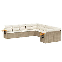 vidaXL Salon de jardin avec coussins 10 pcs beige résine tressée