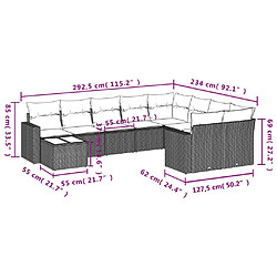 Acheter vidaXL Salon de jardin 10 pcs avec coussins noir résine tressée