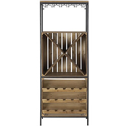 Pegane Meuble de bar en bois de sapin naturel et métal noir - longueur 60 x profondeur 30 x hauteur 160 cm