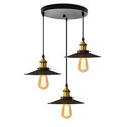 STOEX Vintage 3 Lampes Suspension Luminaire Industrielle Design Edison Rétro Lus STOEX Vintage 3 Lampes Suspension Luminaire Industrielle Design Edison Rétro Lustre Plafonnier E27 Métal Eclairage de Plafond avec Support en Disque - Ø 22cm, Noir