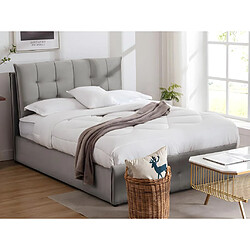 Vente-Unique Lit coffre 140 x 200 cm - Velours - Gris clair + Matelas - OLERIA