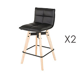 Mes Lot de 2 tabourets de bar en PU noir et pieds chêne - KALMAR 