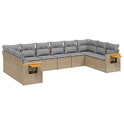 vidaXL Salon de jardin avec coussins 10 pcs beige résine tressée