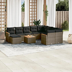 vidaXL Salon de jardin 11 pcs avec coussins gris résine tressée 