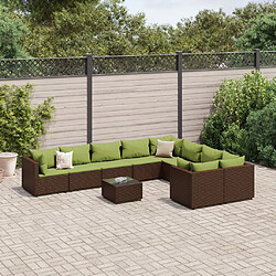 vidaXL Salon de jardin 10 pcs avec coussins marron résine tressée 