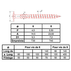 Vis de charpente Ultima à tête disque 6 lobes internes zingué 