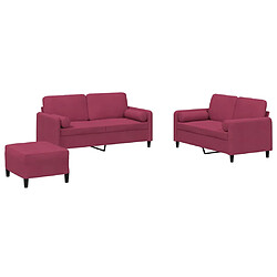 vidaXL Ensemble de canapés 3 pcs avec coussins rouge bordeaux velours