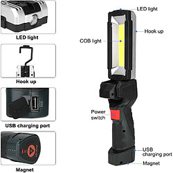 Acheter BESTA Lampe de Travail COB de Poche LED, Lampe Portative d'inspection Rechargeable par USB avec Base Magnétique, Lanterne Ultra-Brillante à 5 Modes d'éclairage pour l'atelier de Bricolage