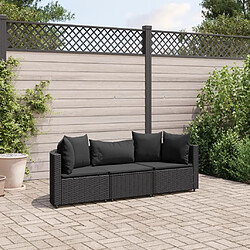 vidaXL Salon de jardin 3 pcs avec coussins noir résine tressée 